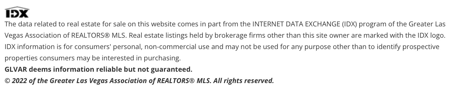 IDX Kurt Grosse disclaimer for MLS
